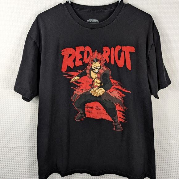 My Hero Academia Red Riot T-Shirt Men’s Large Black Funimation Anime Graphic Tee - Picture 1 of 4